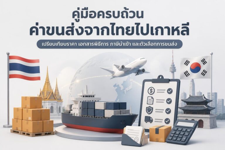 พัสดุและเอกสารขนส่งบนโต๊ะชั่งน้ำหนักพร้อมแผนที่เกาหลี
