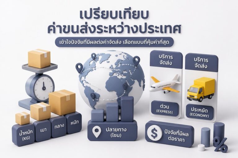 พัสดุ DHL บนสายพานขนส่งพร้อมแผนที่โลกและไอคอนมูลค่าค่าส่ง