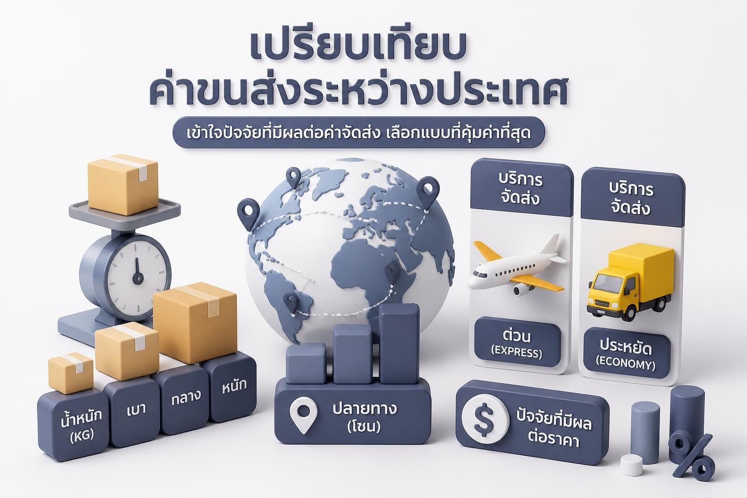 พัสดุ DHL บนสายพานขนส่งพร้อมแผนที่โลกและไอคอนมูลค่าค่าส่ง