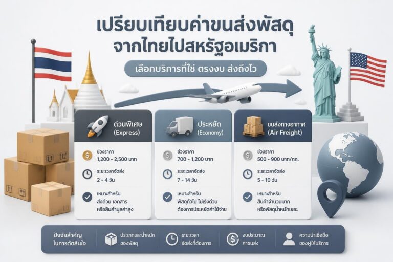 พัสดุพร้อมฉลากส่งไปสหรัฐอเมริกาและตารางเปรียบเทียบค่าขนส่ง