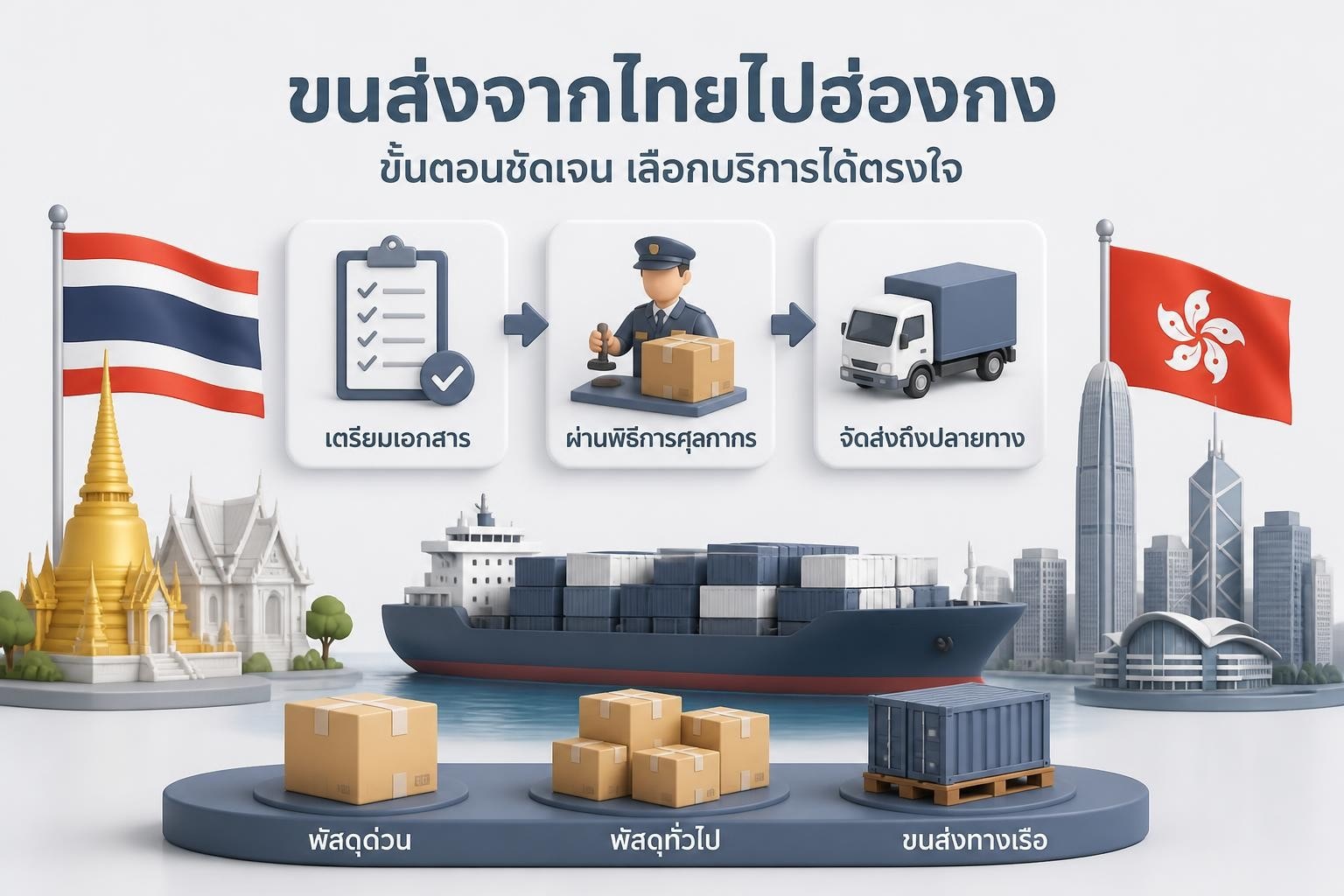 ลังพัสดุและไอคอนการขนส่งสื่อถึงการส่งของไปฮ่องกง